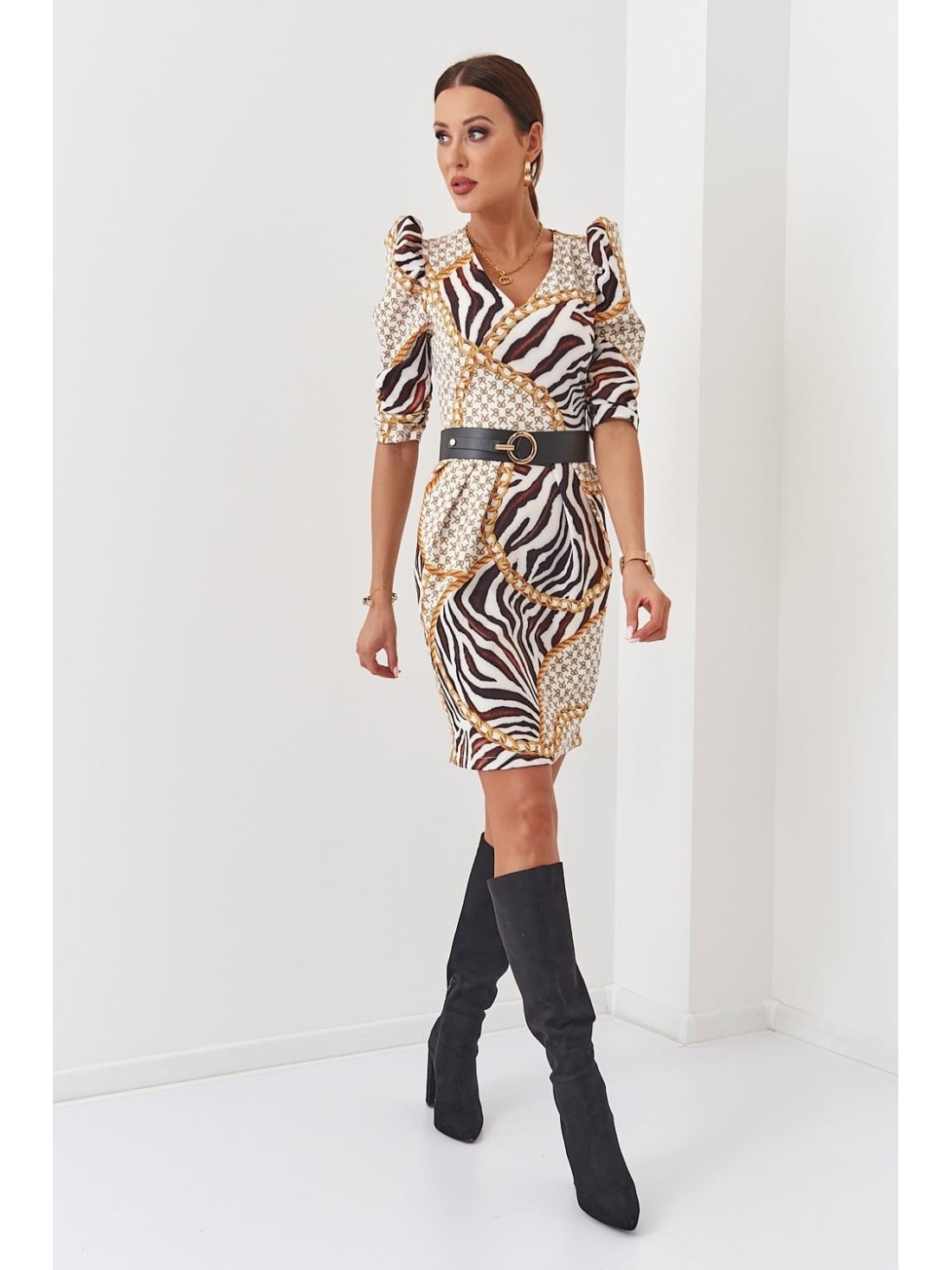 Kleid mit Kugeln und Animal-Print, Creme, 03008 – Online-Shop – Boutique